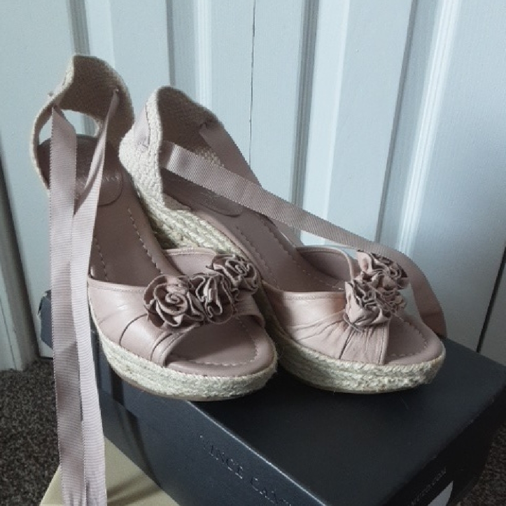 Vince Camuto Pink Espadrille Wedges with Floral Embellishments